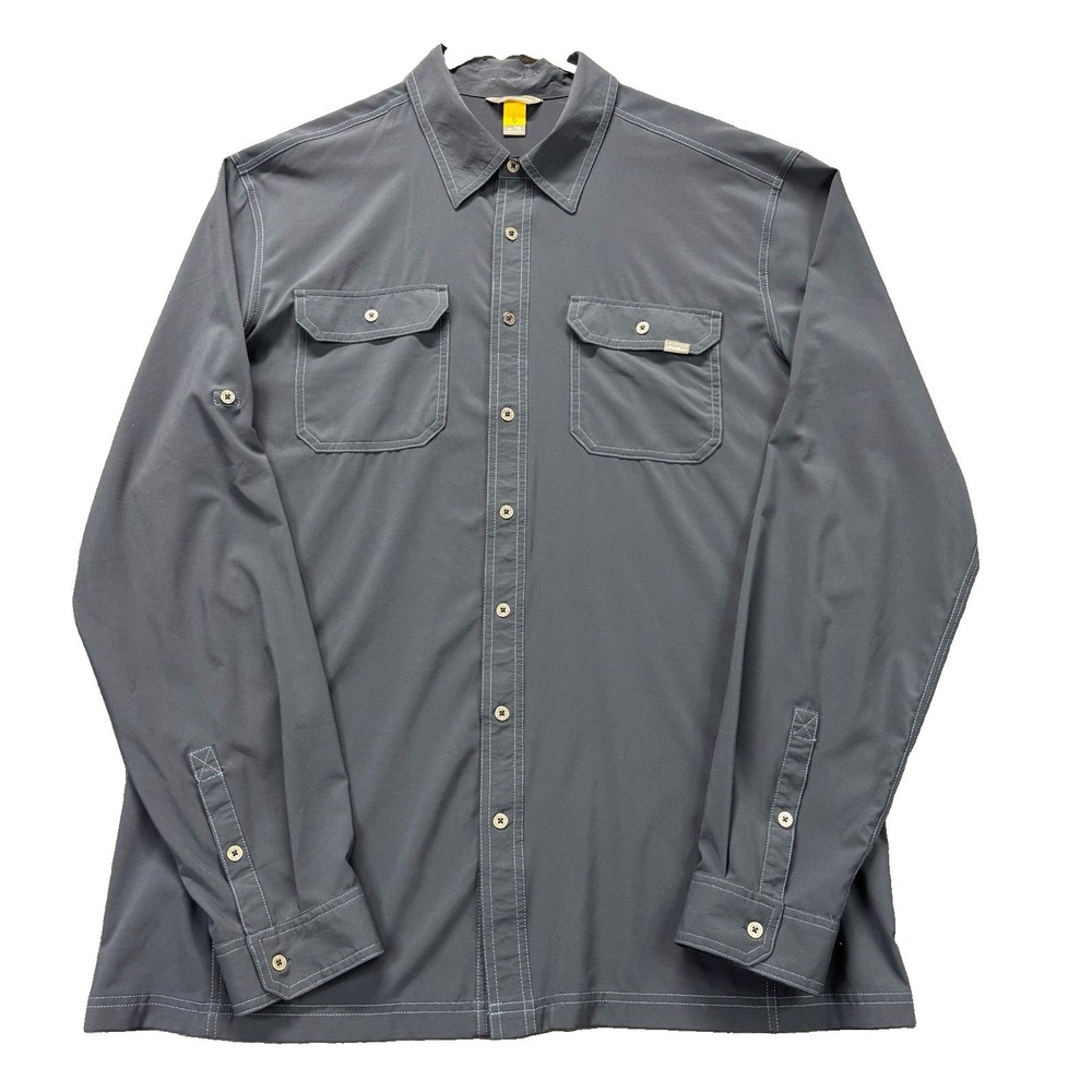 Eddie Bauer Travex Shirt Mens XLT Blue Long Roll Tab Sleeves Button Up Stretch